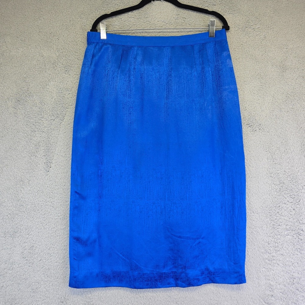 Adrianna Papell Skirt Womens 12 Cobalt Straight Silk Textured Preppy Office VTG
